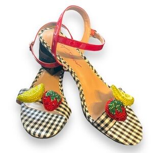Betsey Johnson Fruit Strap Maliah Gingham Sandal Shoe Block Heel 8.5 NEW